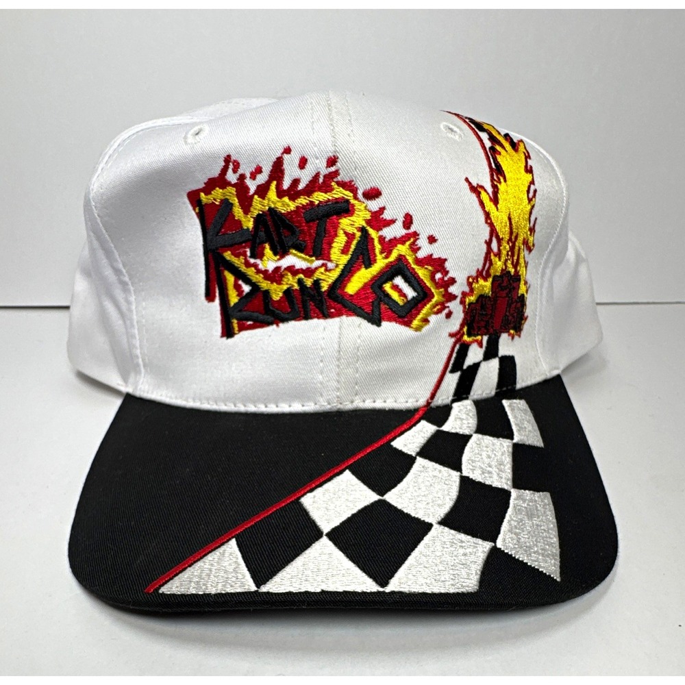 Vintage 90s Nissun Kart Racing Snapback Hat Flames Checkered Flag Racing Cap